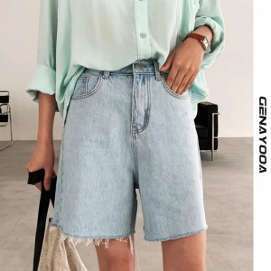 Streetwear Biker Shorts Women Korean Style 2021 Summer Cotton Denim Shorts Jeans High Waist 